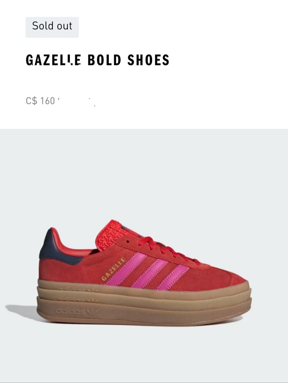 adidas Gazelle Bold Women’s Red with Pink Stripes Platform Sneaker